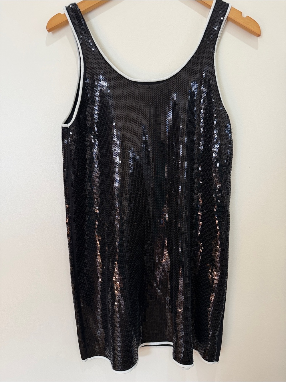Zara Black Sequin Tank Mini Dress with White Trim - Picture 9 of 11